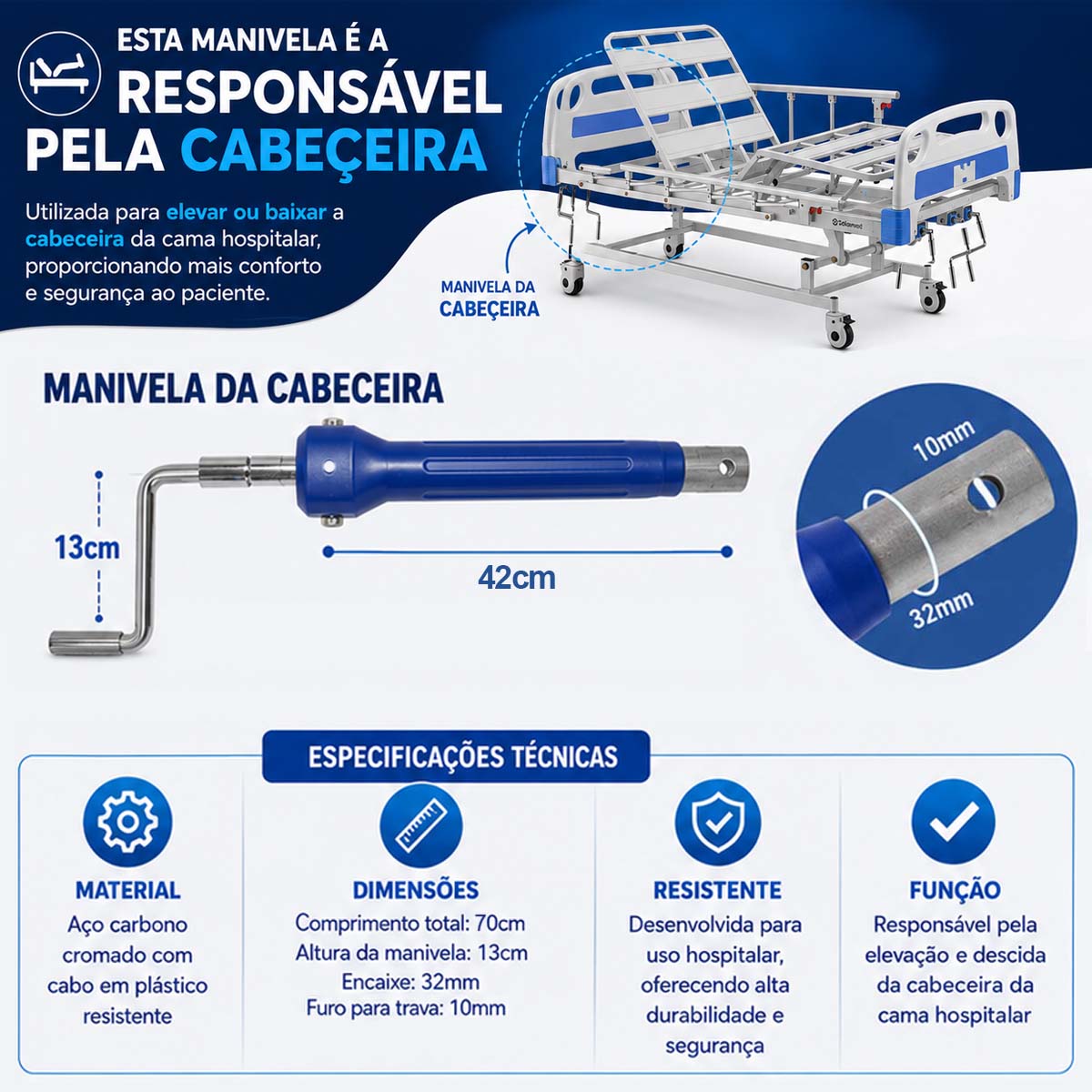 Manivela de Cabeceira Compatível com Cama DX3 Dellamed