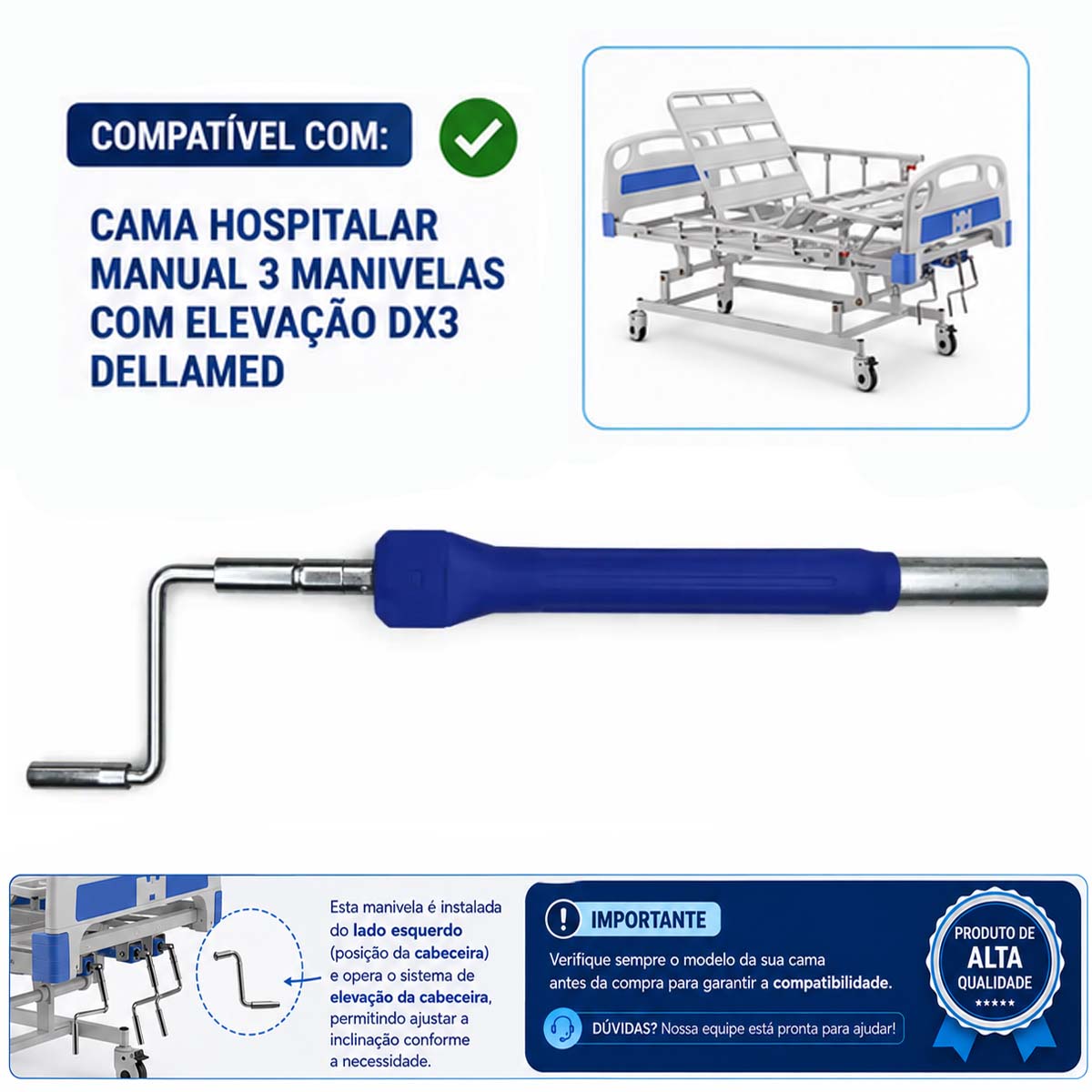 Manivela de Cabeceira Compatível com Cama DX3 Dellamed