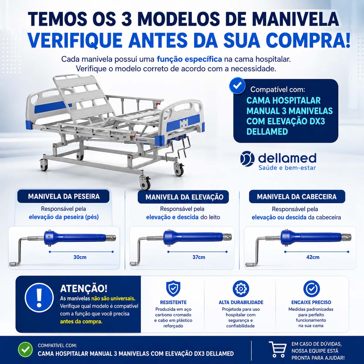 Manivela de Cabeceira Compatível com Cama DX3 Dellamed