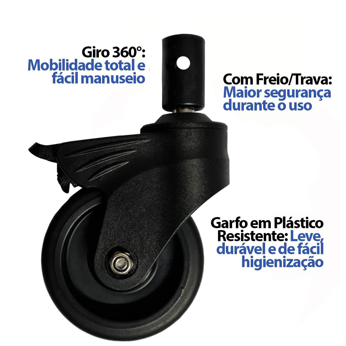 Rodízio para Cadeira de Banho D30 D40 D45 D50 Preto Dellamed