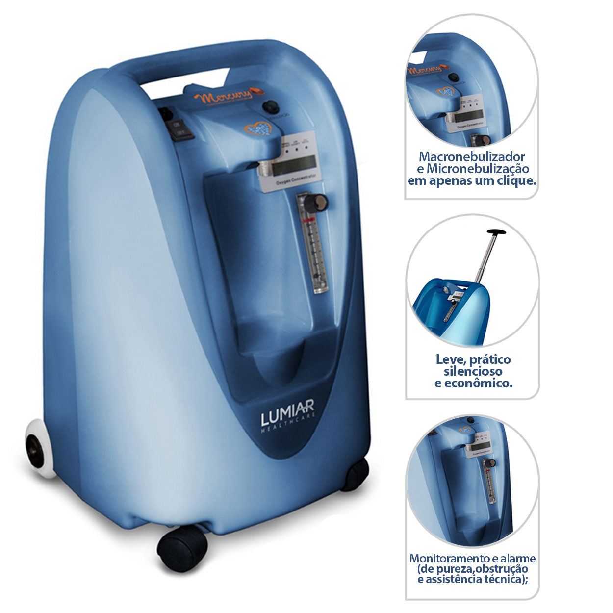 Concentrador de Oxigênio Lumiar Com Nebulização Mercury 5LPM 220V 60hz