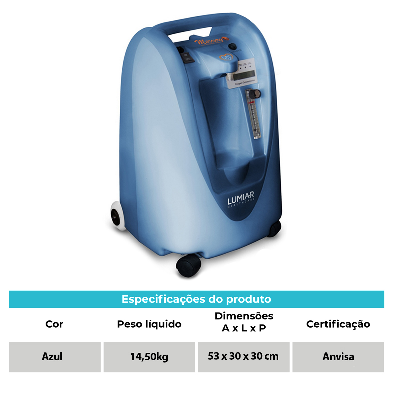Concentrador de Oxigênio Lumiar Com Nebulização Mercury 5LPM 220V 60hz