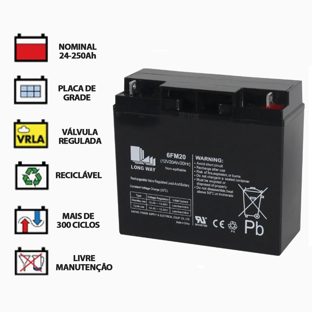 Bateria Chumbo Ácido 12V 20AH 6FM20 D800 Dellamed
