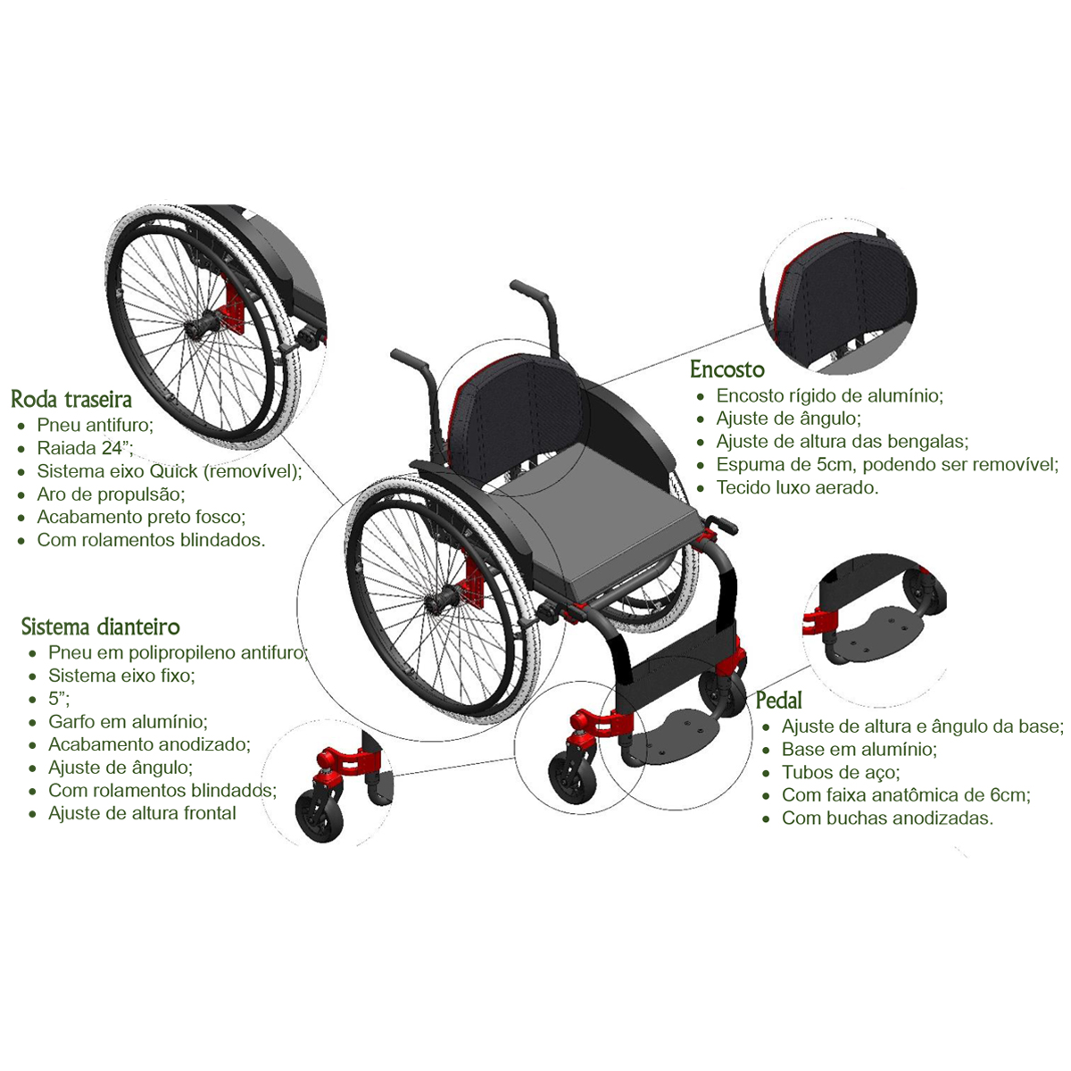 Cadeira de Rodas Monobloco MB4 Extreme 003 L42 P40 A45 Ortomobil Dourada