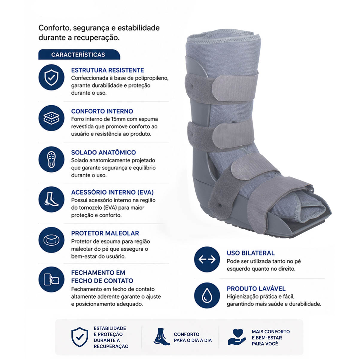 Bota Imobilizadora Robocop Longa Chantal Cinza