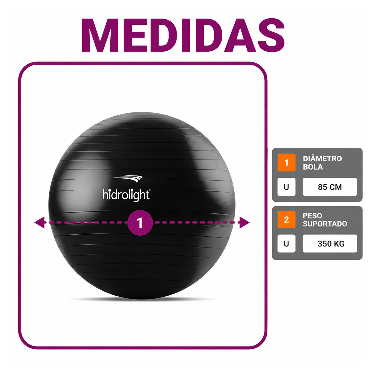 Bola de Pilates e Exercício Preta 85cm Hidrolight