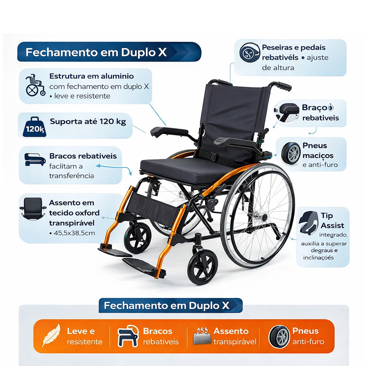Cadeira De Rodas Dobravél Aluminio T44 D600 POP Dellamed
