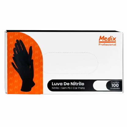 Luva de Nitrilo para Uso Geral Preta Medix 100UN